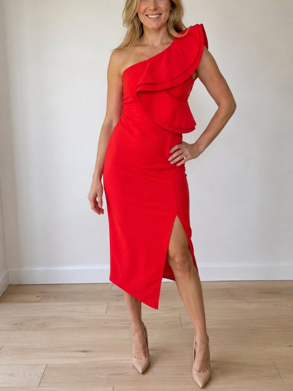 Shareen red dress 6 ruffle cocktail party